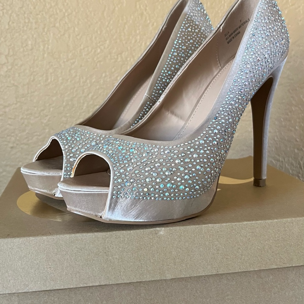 Charlotte Russe Champagne Rhinestone Peep-Toe Heels
